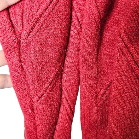 Colorful Embroidered Patchwork Red Cardigan Sweater Button Front Pockets Size M - Picture 5 of 9